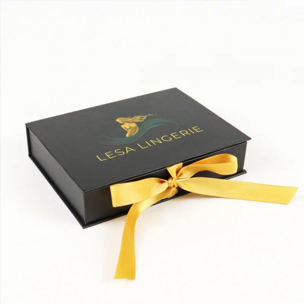 Black Lingerie Gift Box with Satin Lining and Ribbon Tie Black Lingerie Gift Box with Satin Lining and Ribbon Tie