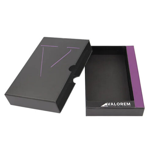 Matte Black Drawer Rigid Box with Purple Logo Thumb Notch