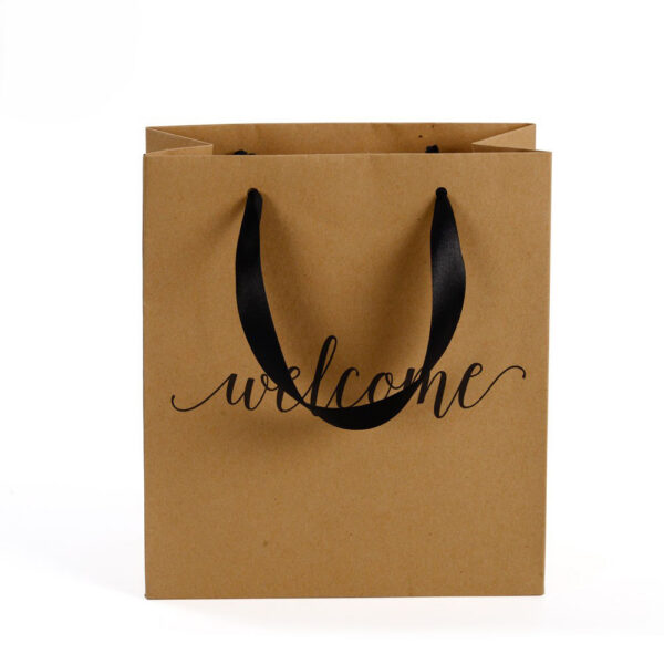 Printed Kraft Shopping Gift Bag with Black Ribbon Handles